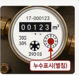 별침이 표시된 수도계량기